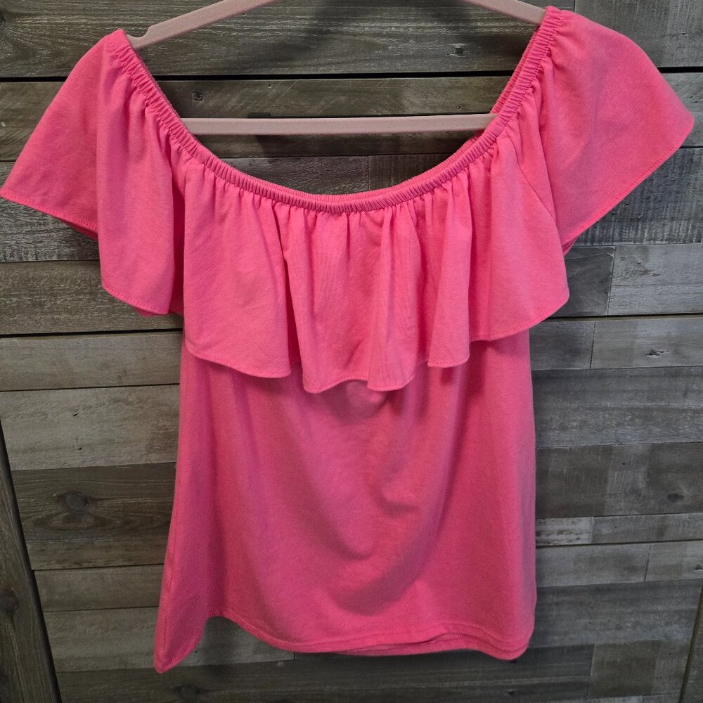 Lilly Pulitzer Pink Ruffle Collar Knit Top Shirt Blouse XS